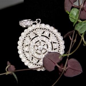 ESPO 925 Sterling Silver Cubic Zirconia Mandala Pendant Magnetic‎ Clasp Bail